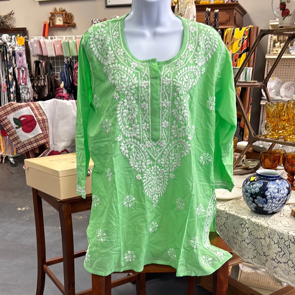 Green Embroidered Women's Top